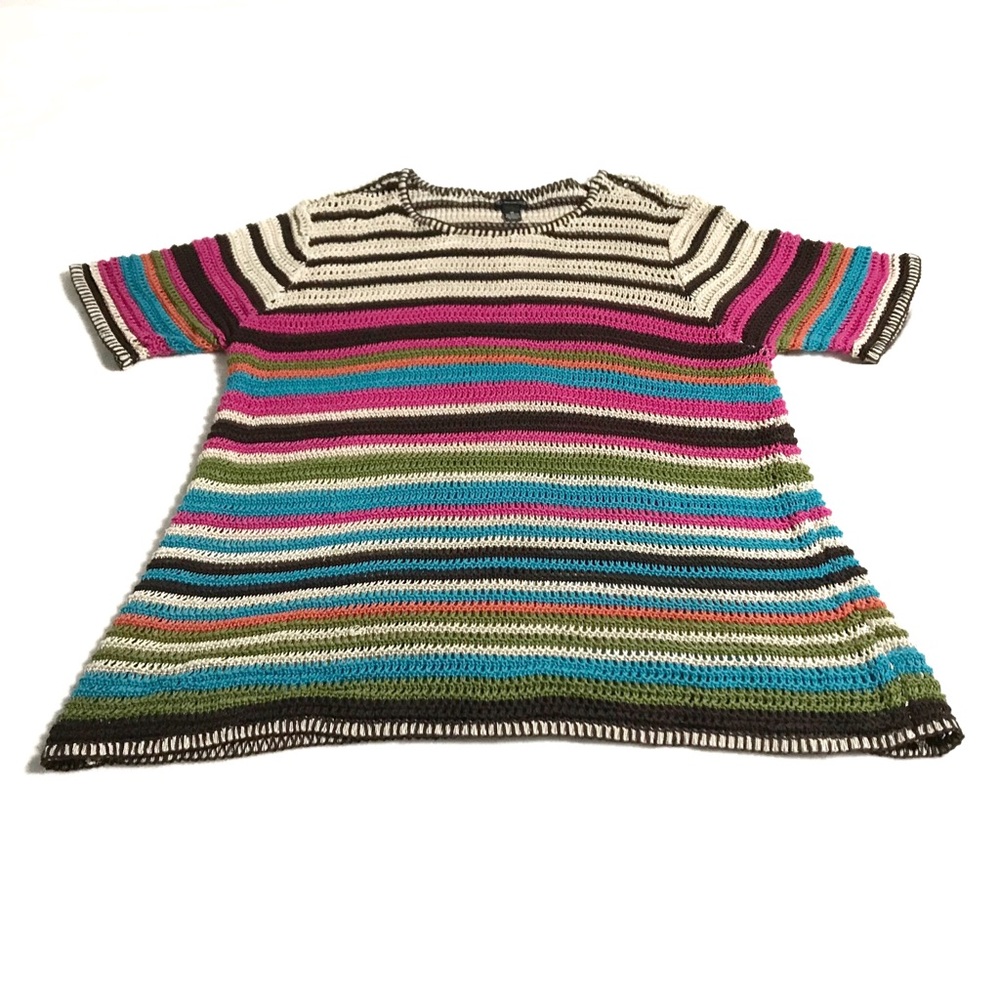 New Directions Colorful Striped Weaved Sweater 1X